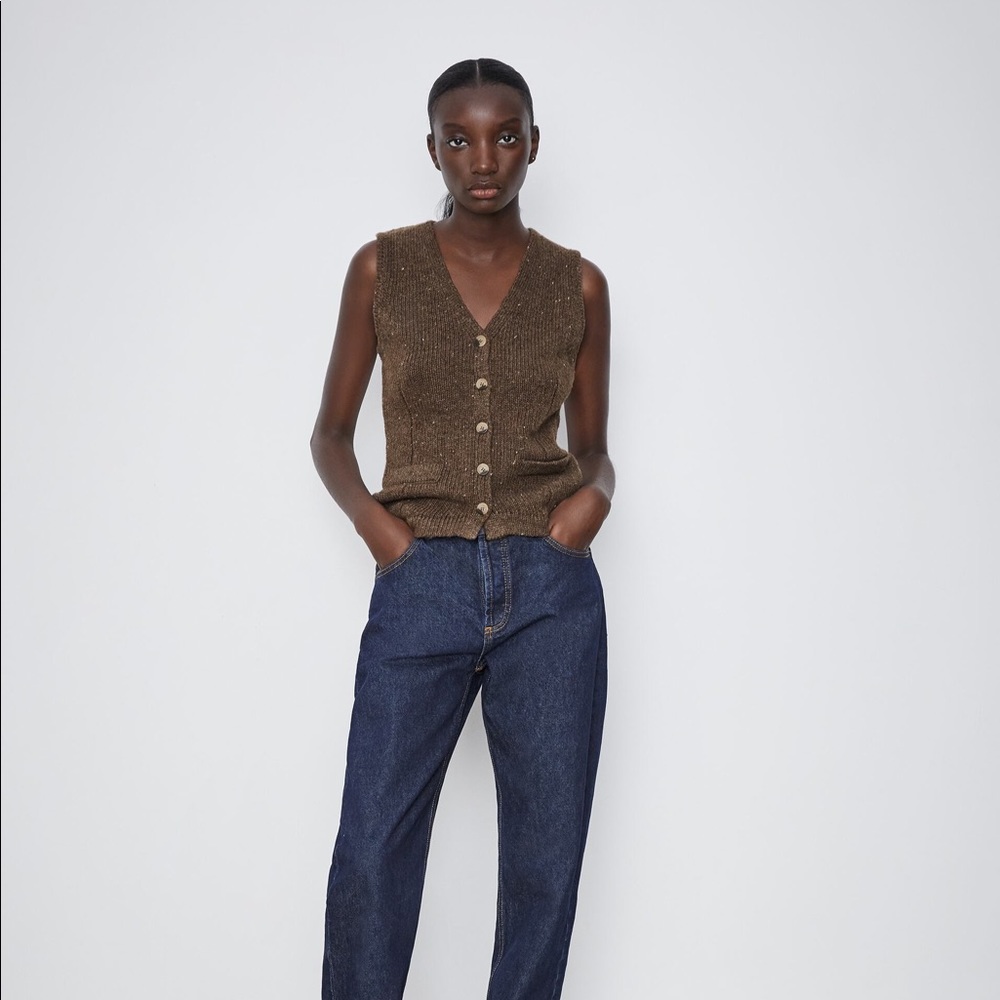 Zara Brown Knit Vest Top w/ Pockets